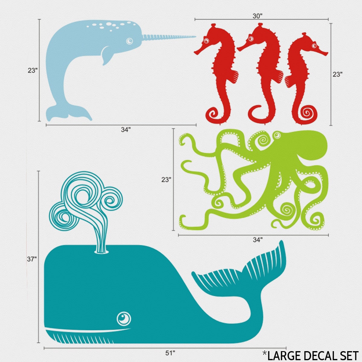 Under the Sea Wall Decal Set | Personalized Ocean Animals Nursery Vinyl Sticker