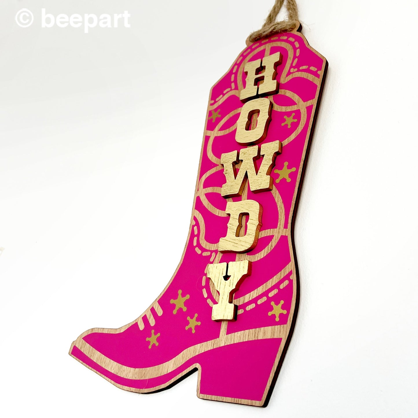 Hot pink cowboy boot door hanger, Howdy cowboy boot wall hanging, country door sign, country music decor, teen bedroom, cowboy chic, cowgirl