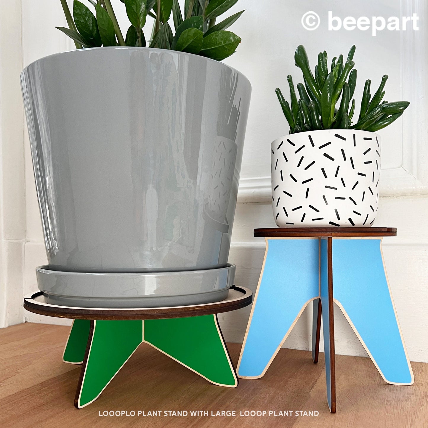 LOOOPLO Wood Plant Stand | Low & Wide Indoor Plant Holder – Scandinavian Design