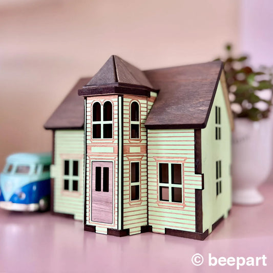 Lunenburg Bump Miniature House - Nova Scotia Wood Bookshelf House 1:48 Scale