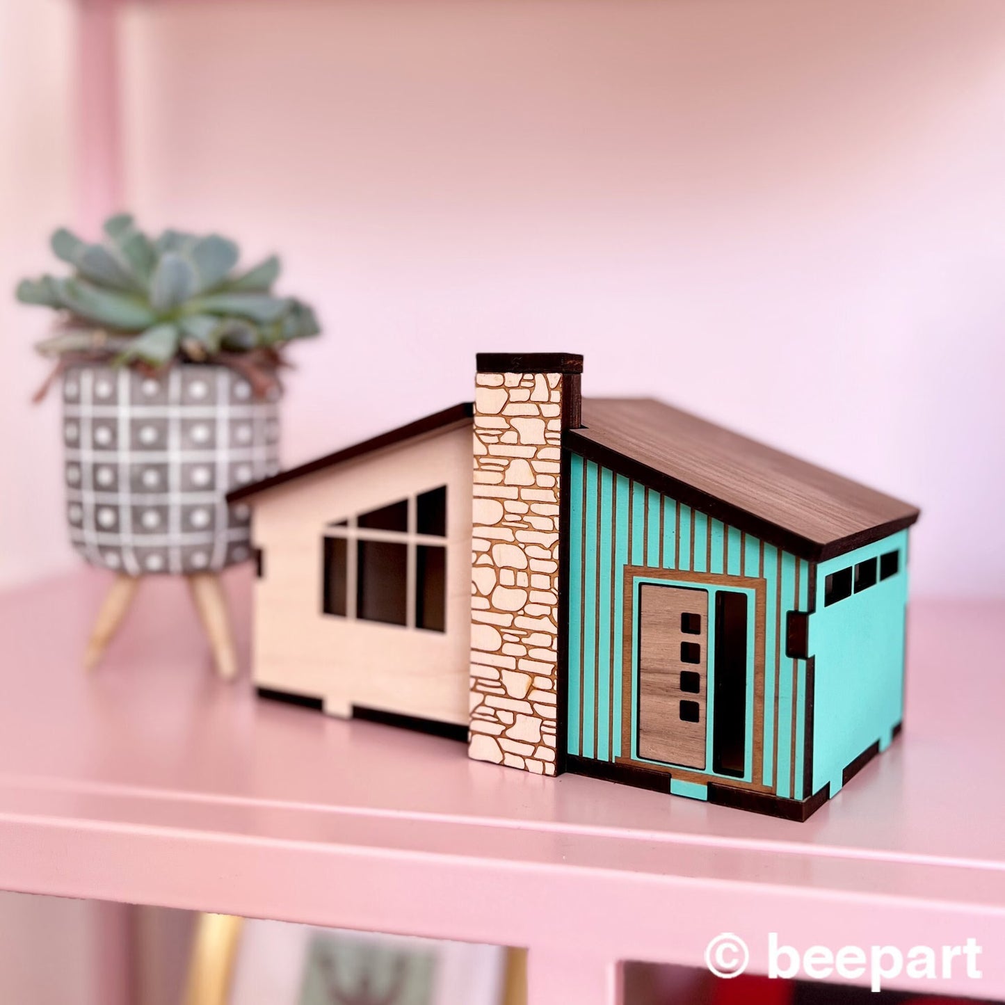 Mid Century Ranch Wood Miniature House | 1:48 Scale MCM Architectural Model