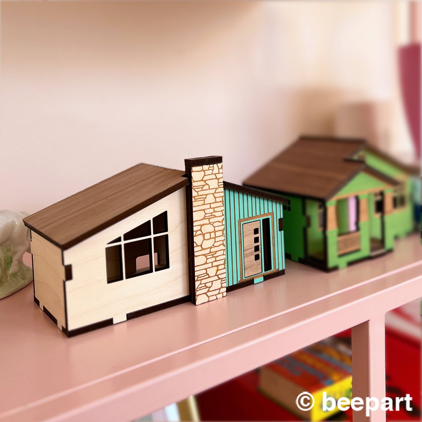 Mid Century Ranch Wood Miniature House | 1:48 Scale MCM Architectural Model