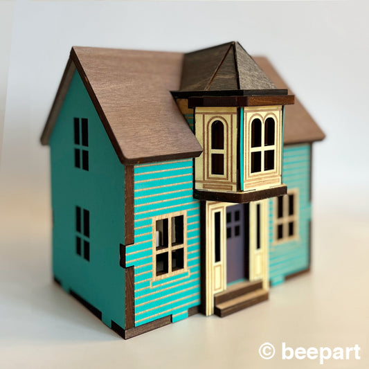 Lunenburg Bump Miniature House - Nova Scotia Wood Bookshelf House 1:48 Scale