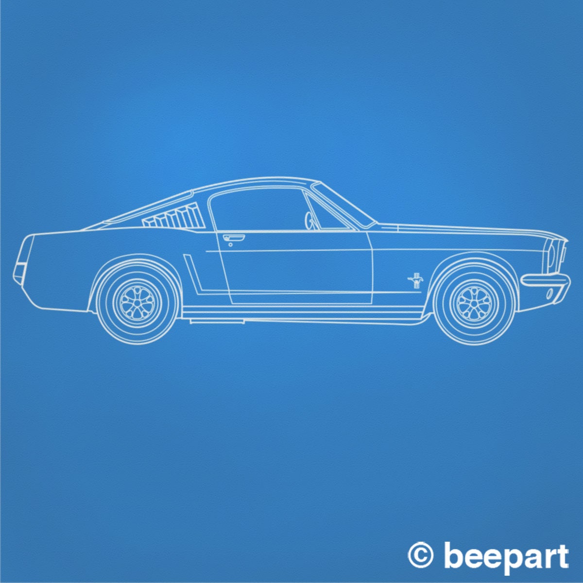 Ford mustang wall decal- 65 mustang fastback art, pony car art, auto blueprint art, automobile design, muscle car art, car lover gift