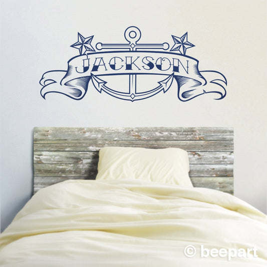Anchor Wall Decal | Personalized Nautical Vinyl Sticker – Custom Name & Tattoo Style