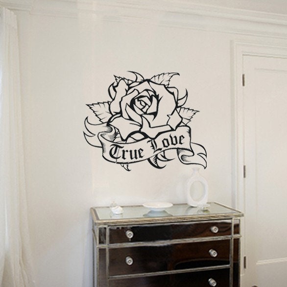 Rose Wall Decal | Traditional Tattoo Wall Art | Custom Personalized Decal