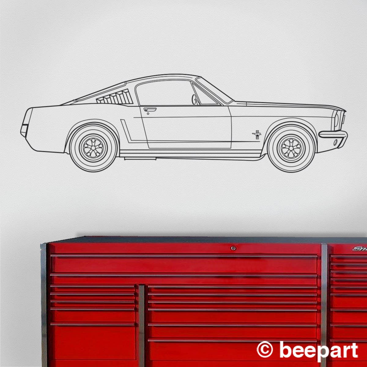 Ford mustang wall decal- 65 mustang fastback art, pony car art, auto blueprint art, automobile design, muscle car art, car lover gift