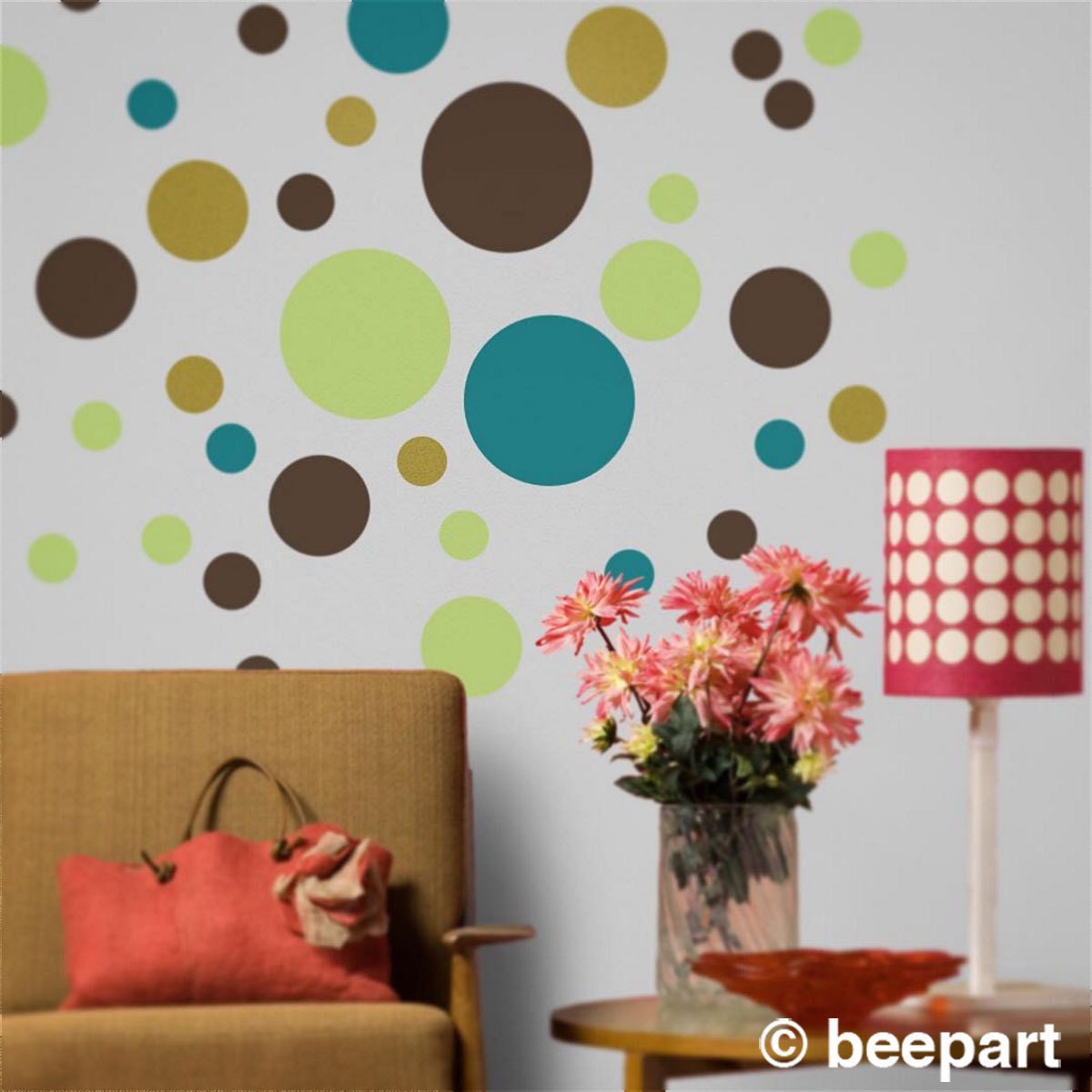 Polka Dot Wall Decal Set – Custom Colour 39-Piece Vinyl Dot Stickers
