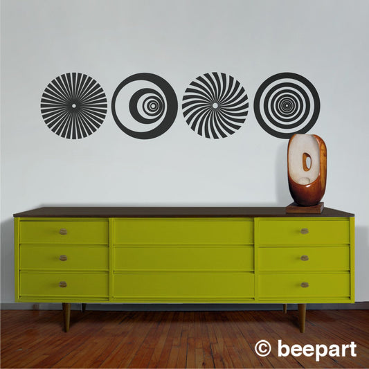 op art wall decal set, optical art sticker, geometric wall decal, optical illusion wall decor, psychedelic vinyl sticker art, FREE SHIPPING