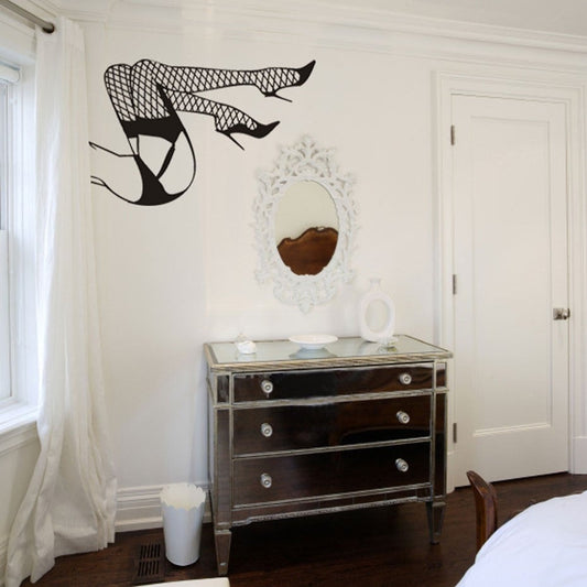 Sexy legs wall decal- pinup art, burlesque art, fishnet stockings, boudoir art, pinup decal, pin-up sticker, boudoir art, bedroom decor