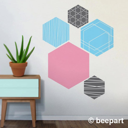 Hex wall decals- abstract wall stickers, hexagonal geometric wall art, modern art, minimalist art, minimal wall decor, geometric art