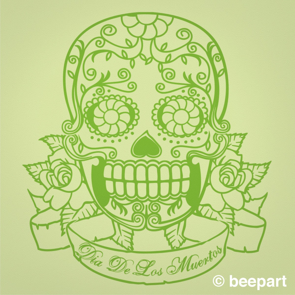 Sugar Skull Wall Decal with Custom Banner | Day of the Dead & Día de los Muertos Decor