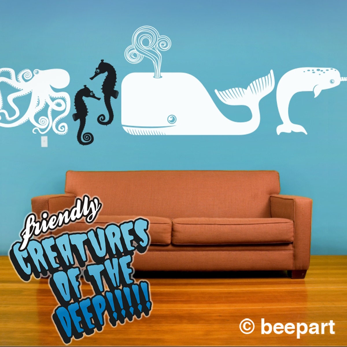 Sea animals wall decal set for kids room ocean animals art stickers cute animal bedroom art vinyl wall decals set of sea creatures