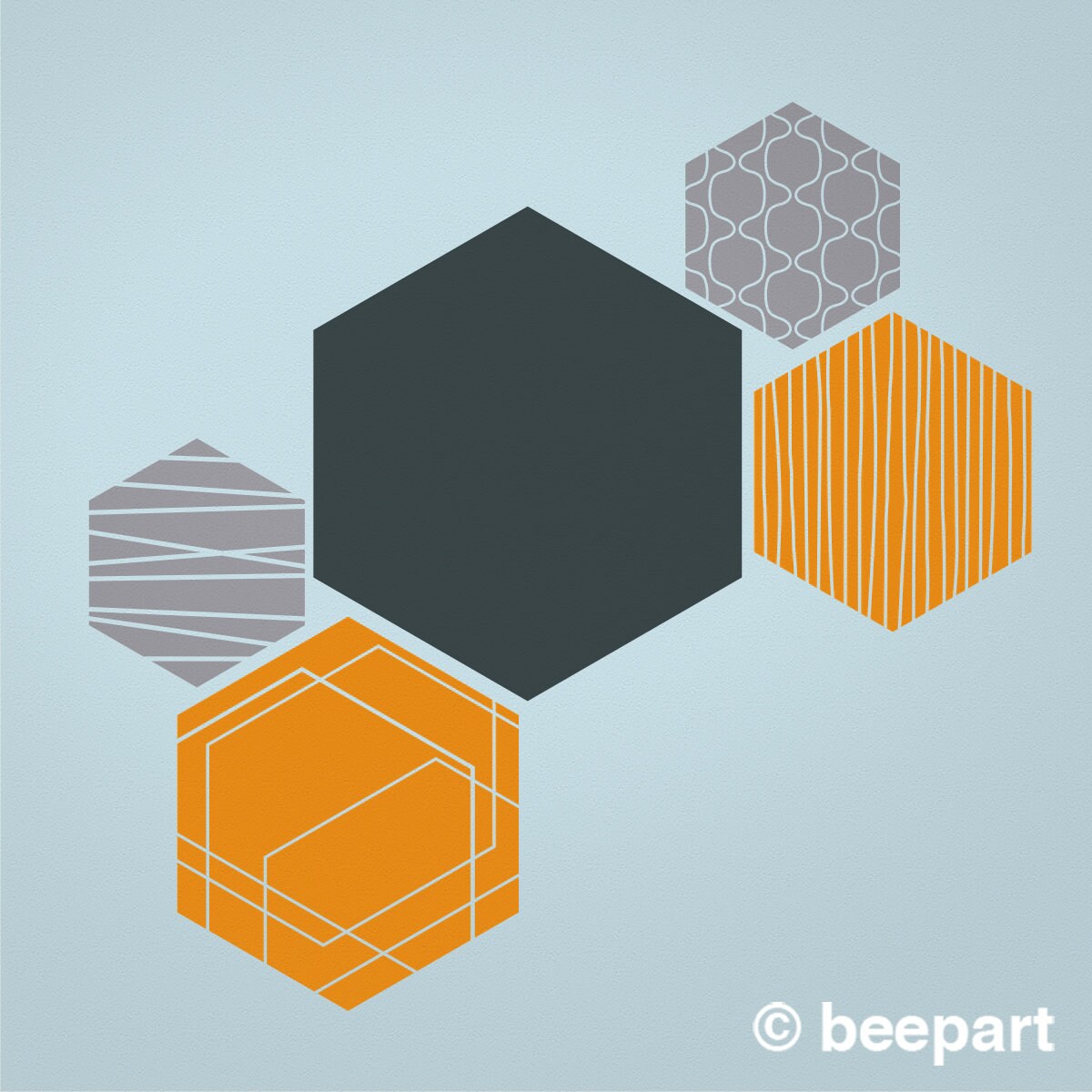 Hex wall decals- abstract wall stickers, hexagonal geometric wall art, modern art, minimalist art, minimal wall decor, geometric art