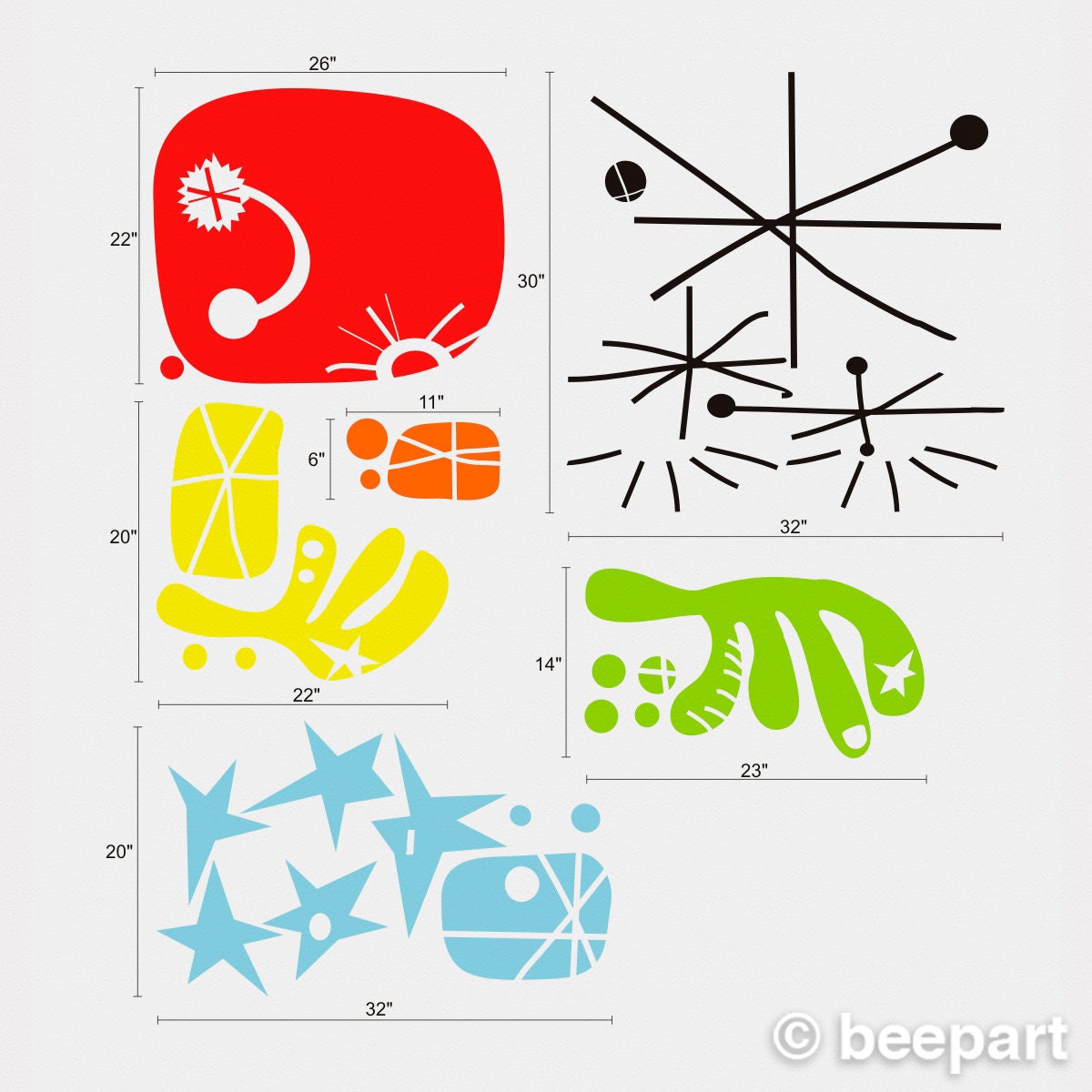 Joan Miró Wall Decal Mural Set | Mid-Century Modern Art Stickers