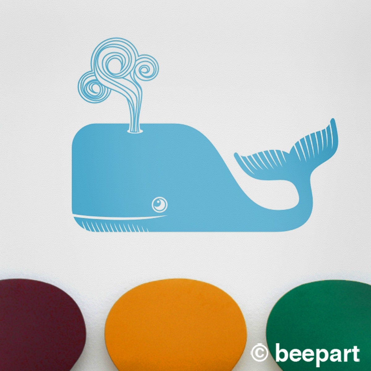 Whale Wall Decal – Cute Friendly Whale, Children's Room & Bedroom Decor, Marine Life Art