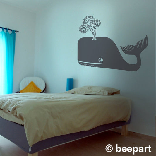 Whale Wall Decal – Cute Friendly Whale, Children's Room & Bedroom Decor, Marine Life Art