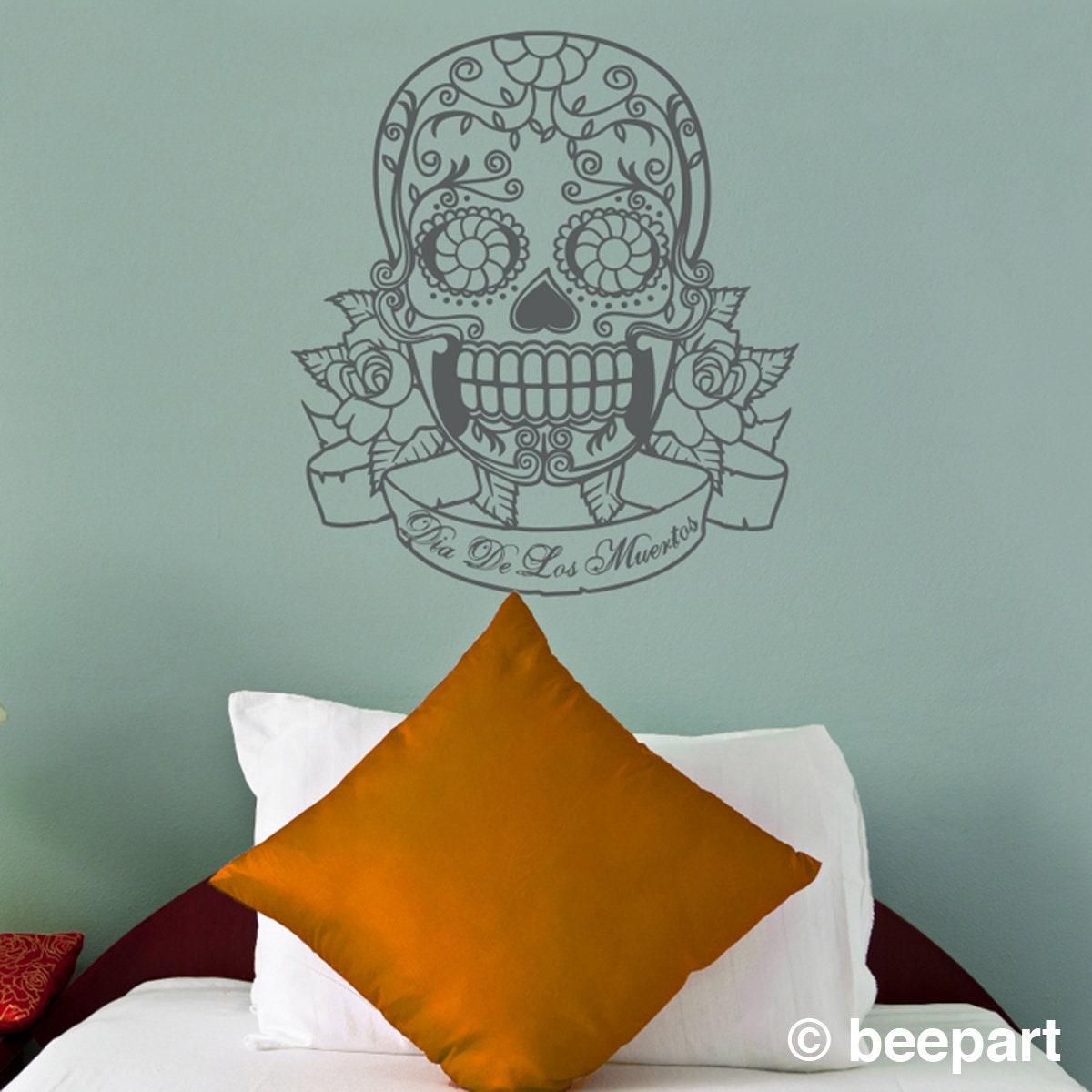 Sugar Skull Wall Decal with Custom Banner | Day of the Dead & Día de los Muertos Decor
