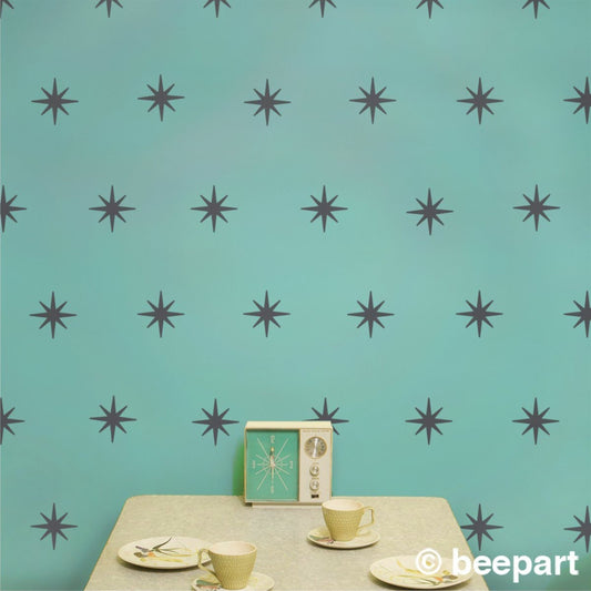 Starburst Mid Century Wall Decal Set | Retro Star Pattern Vinyl Sticker