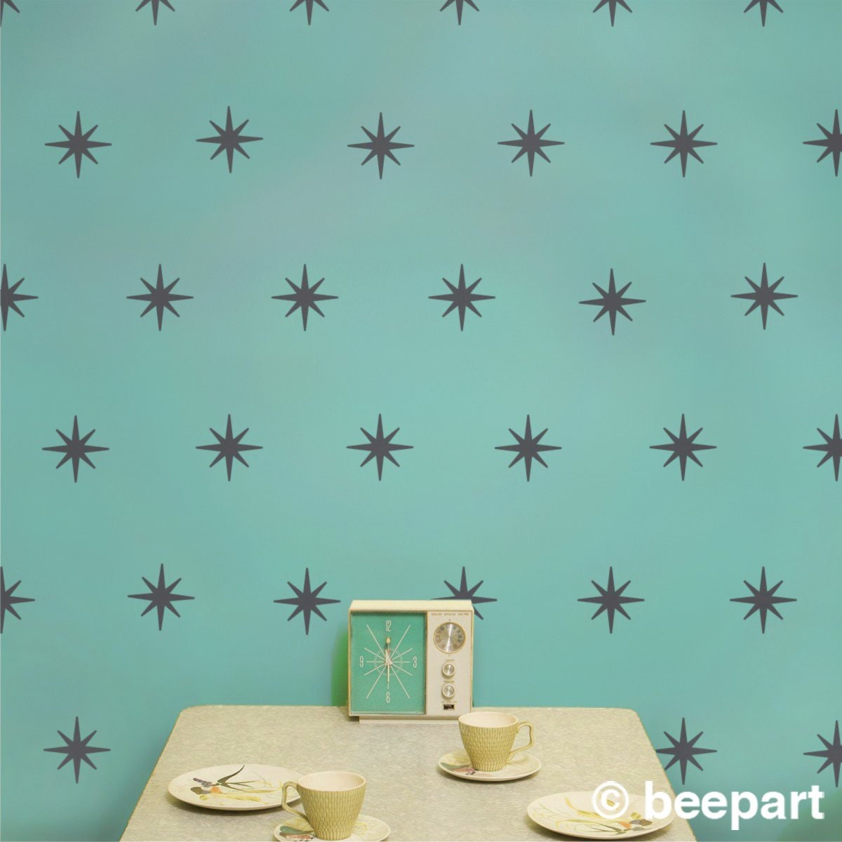 Starburst Wall Decals – Mid-Century Modern Star Pattern for Bedroom, Nursery & Ceiling
