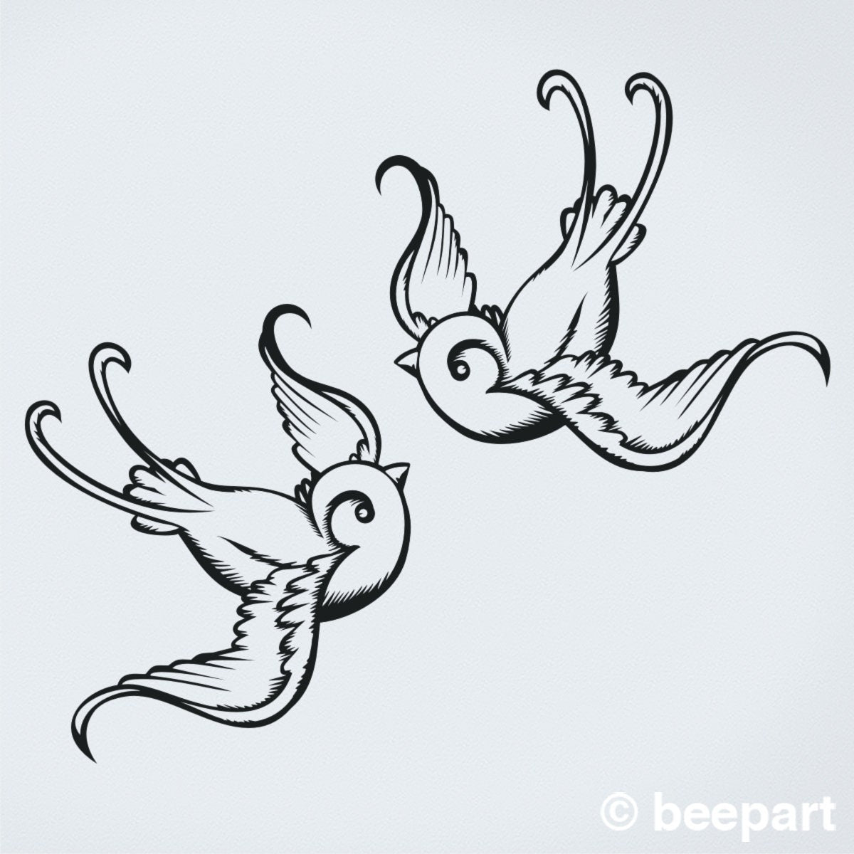 Tattoo Swallow Wall Decals – Traditional Bird Vinyl Sticker Set of 2