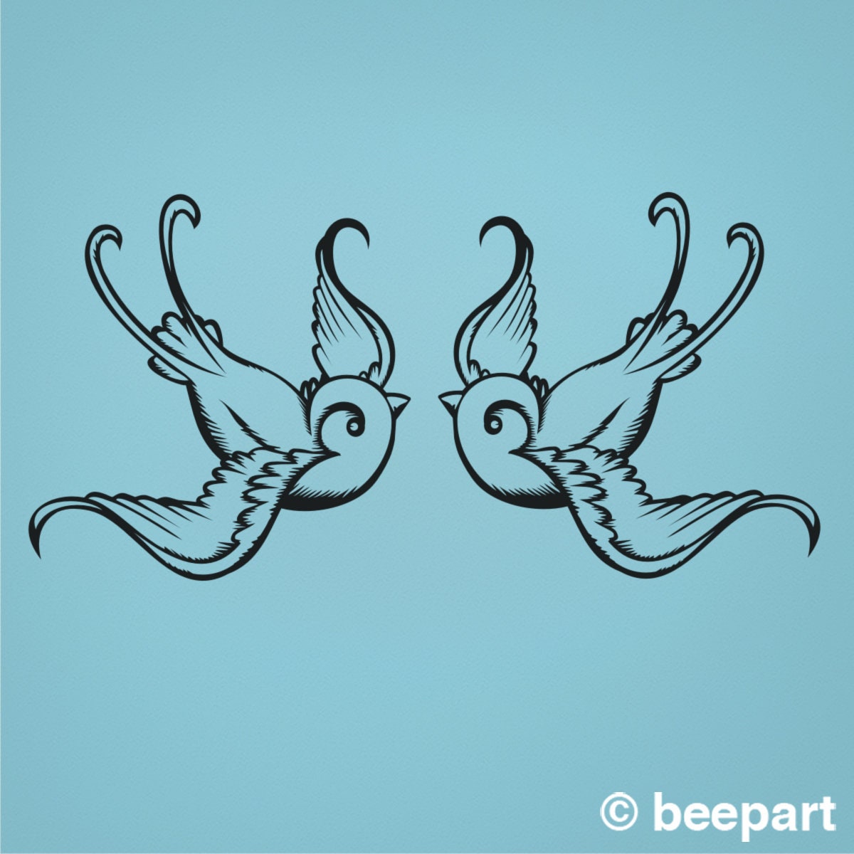 Tattoo Swallow Wall Decals – Traditional Bird Vinyl Sticker Set of 2