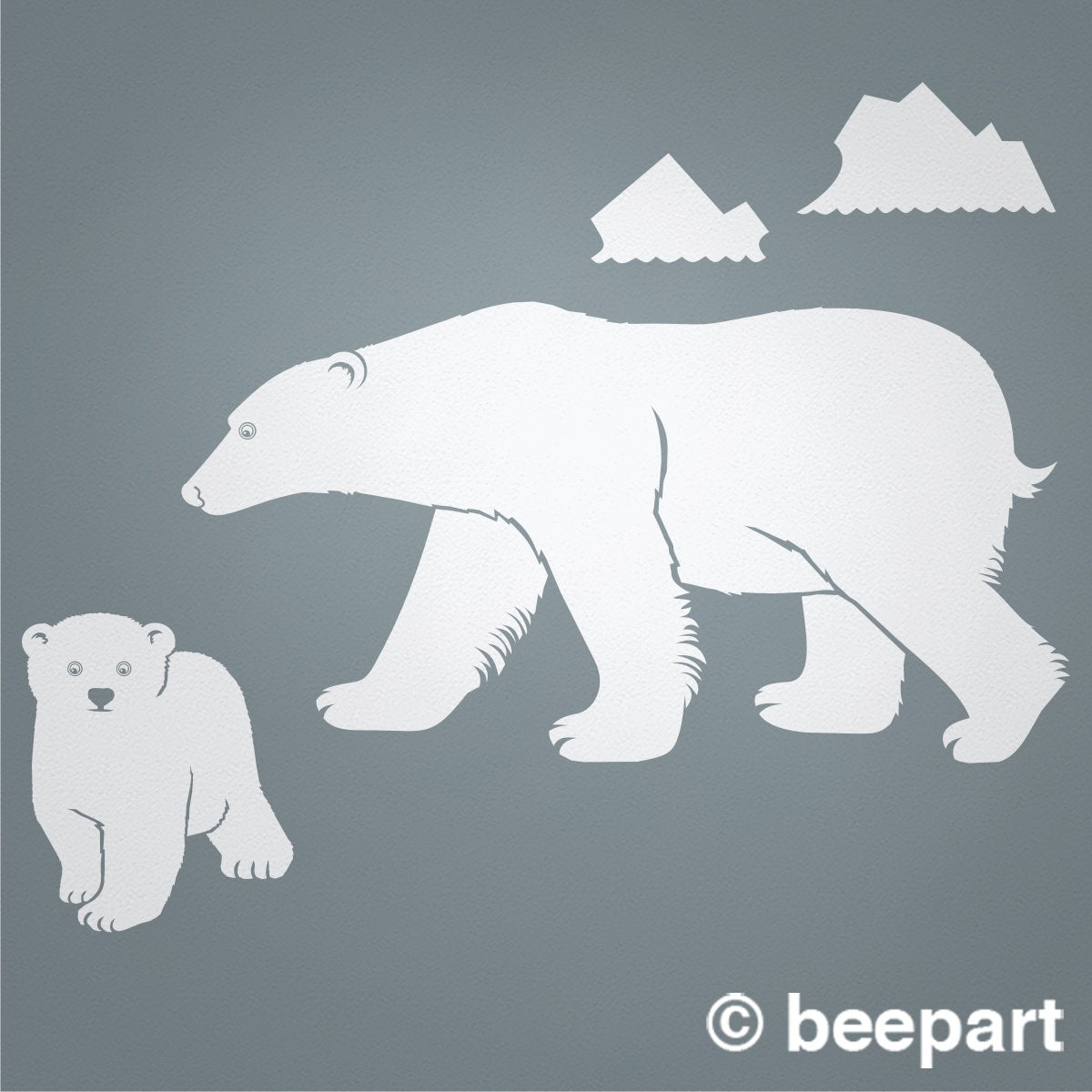 Polar Bear Wall Decal Set | Mother Bear & Cub Arctic Nursery Vinyl Sticker