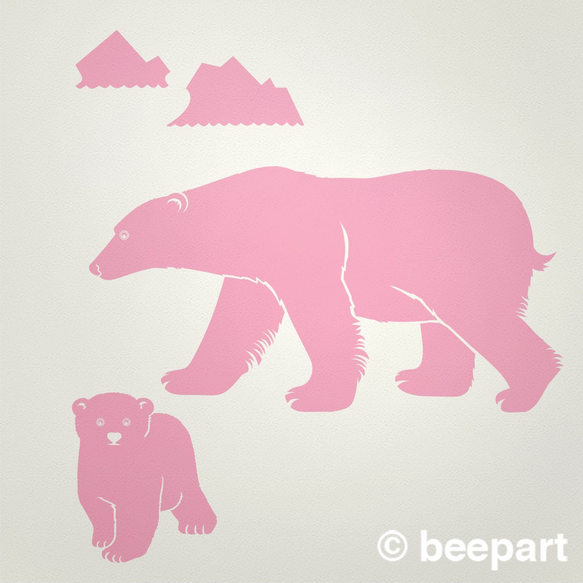 Polar Bear Wall Decal Set | Mother Bear & Cub Arctic Nursery Vinyl Sticker