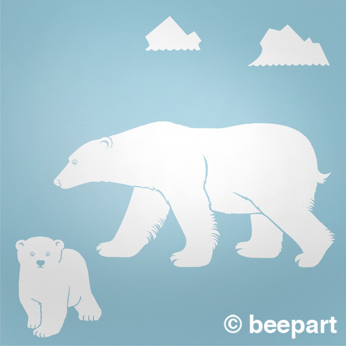 Polar Bear Wall Decal Set | Mother Bear & Cub Arctic Nursery Vinyl Sticker