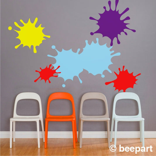 Paint Splatter Wall Decal Set | 4-Colour Ink Splotch Art Room Vinyl Sticker