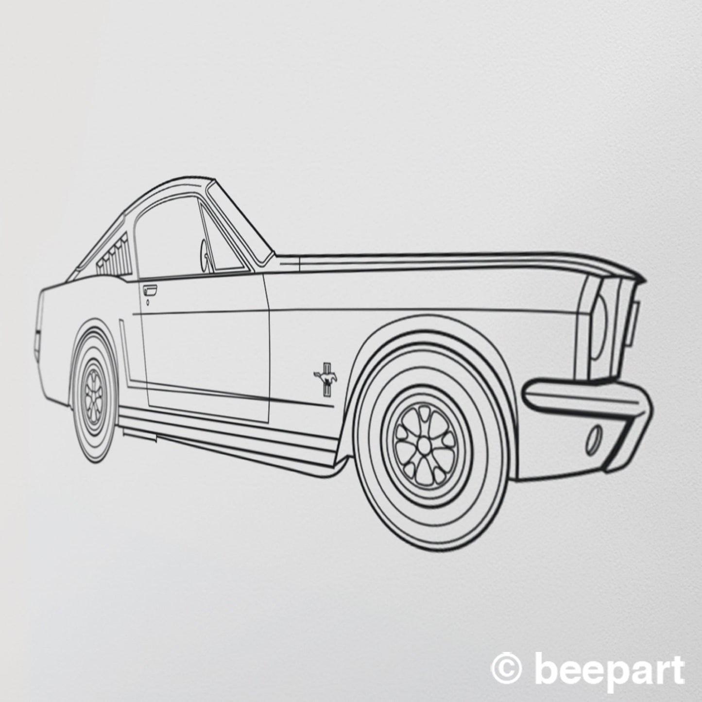 Ford mustang wall decal- 65 mustang fastback art, pony car art, auto blueprint art, automobile design, muscle car art, car lover gift
