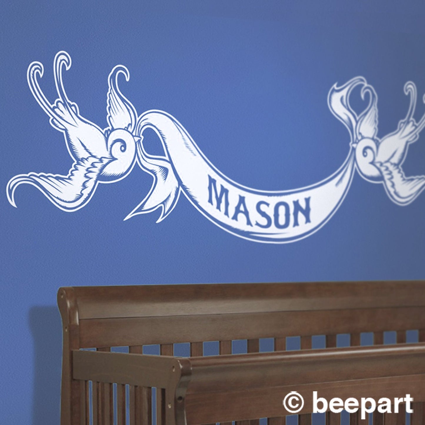 Custom bird wall decal- custom name decal, tattoo art, custom decal, baby boy nursery, baby girl nursery, nursery decor, custom banner decal