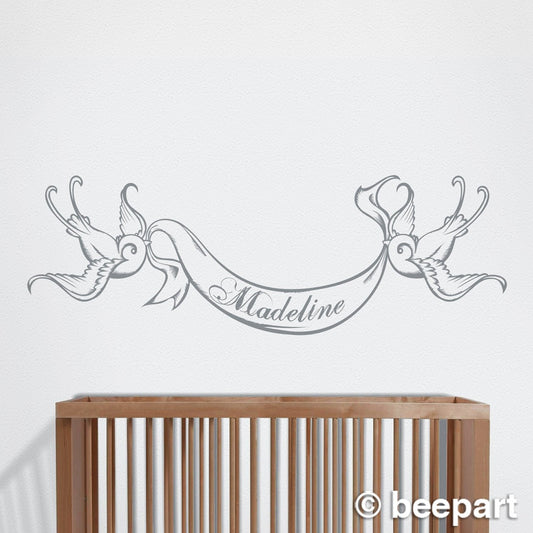 Custom bird wall decal- custom name decal, tattoo art, custom decal, baby boy nursery, baby girl nursery, nursery decor, custom banner decal