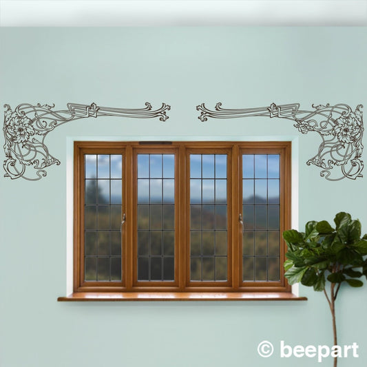 art nouveau decal border, window border decal, floral art, living room decor, entryway decal, FREE SHIPPING