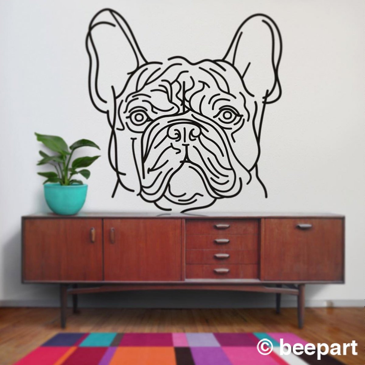 French bulldog wall decal, bulldog line drawing, frenchies decor, dog art, large wall sticker, animal wall decor