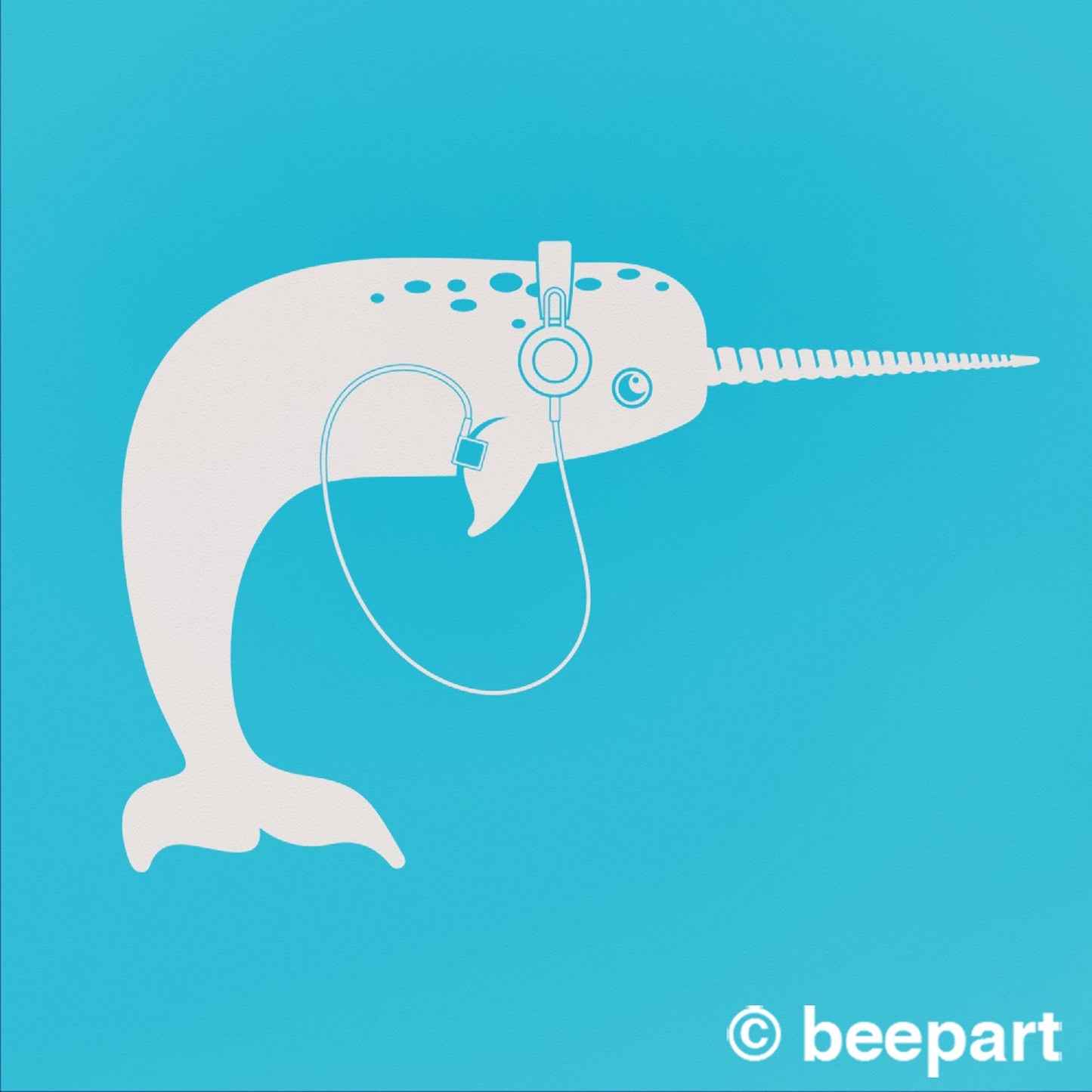 Narwhal with Headphones Wall Decal | Music Lover & Kids Room Vinyl Sticker