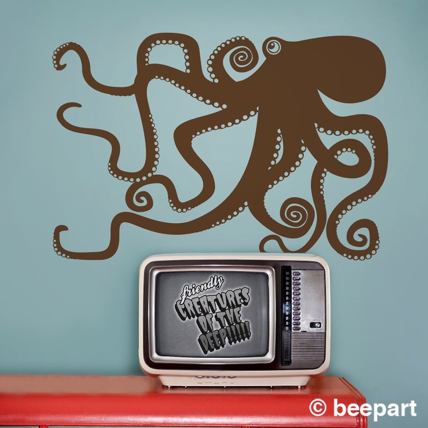 Octopus wall decal- octopus wall art, animal art, octopus art, marine life decor, cute animal art, baby girl nursery, baby boy nursery