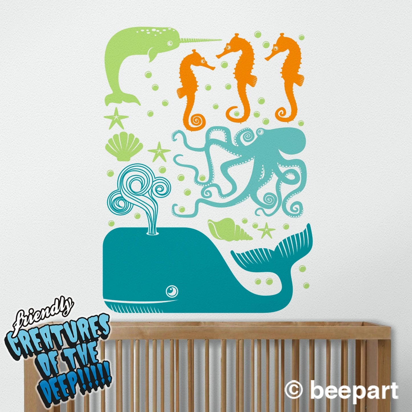 Sea animals wall decal set for kids room ocean animals art stickers cute animal bedroom art vinyl wall decals set of sea creatures
