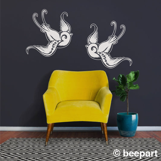 Tattoo Swallow Wall Decals – Traditional Bird Vinyl Sticker Set of 2