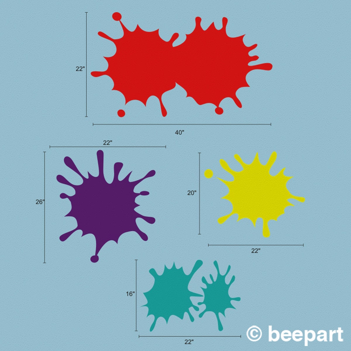 Paint Splatter Wall Decal Set | 4-Colour Ink Splotch Art Room Vinyl Sticker
