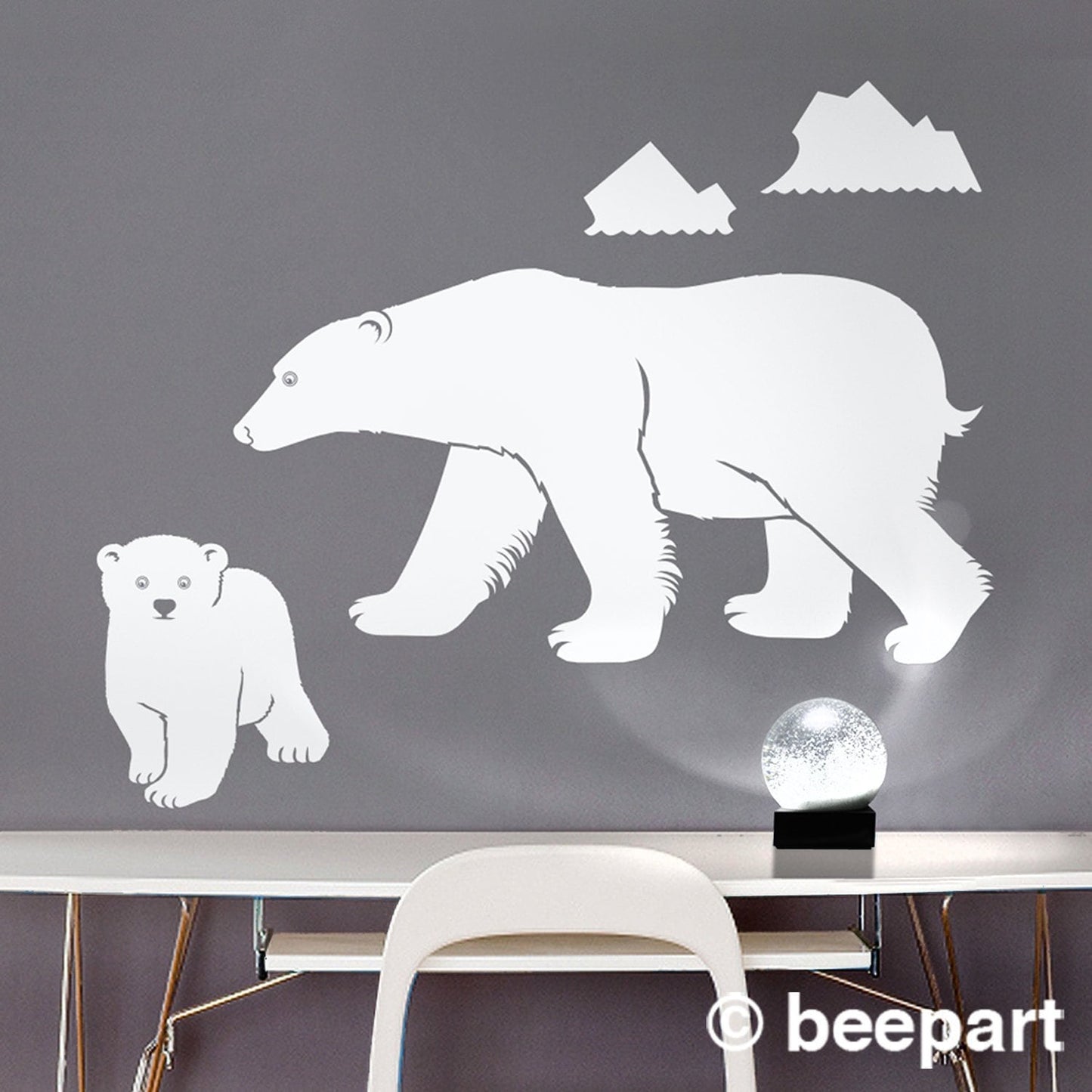 Polar Bear Wall Decal Set | Mother Bear & Cub Arctic Nursery Vinyl Sticker