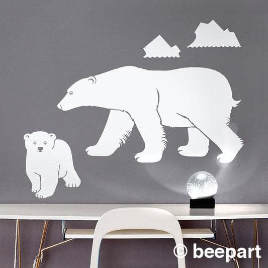 Polar Bear Wall Decal Set | Mother Bear & Cub Arctic Nursery Vinyl Sticker