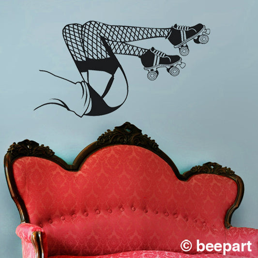 Roller Derby Wall Decal | Fishnet Legs Punk Girl Skating Art