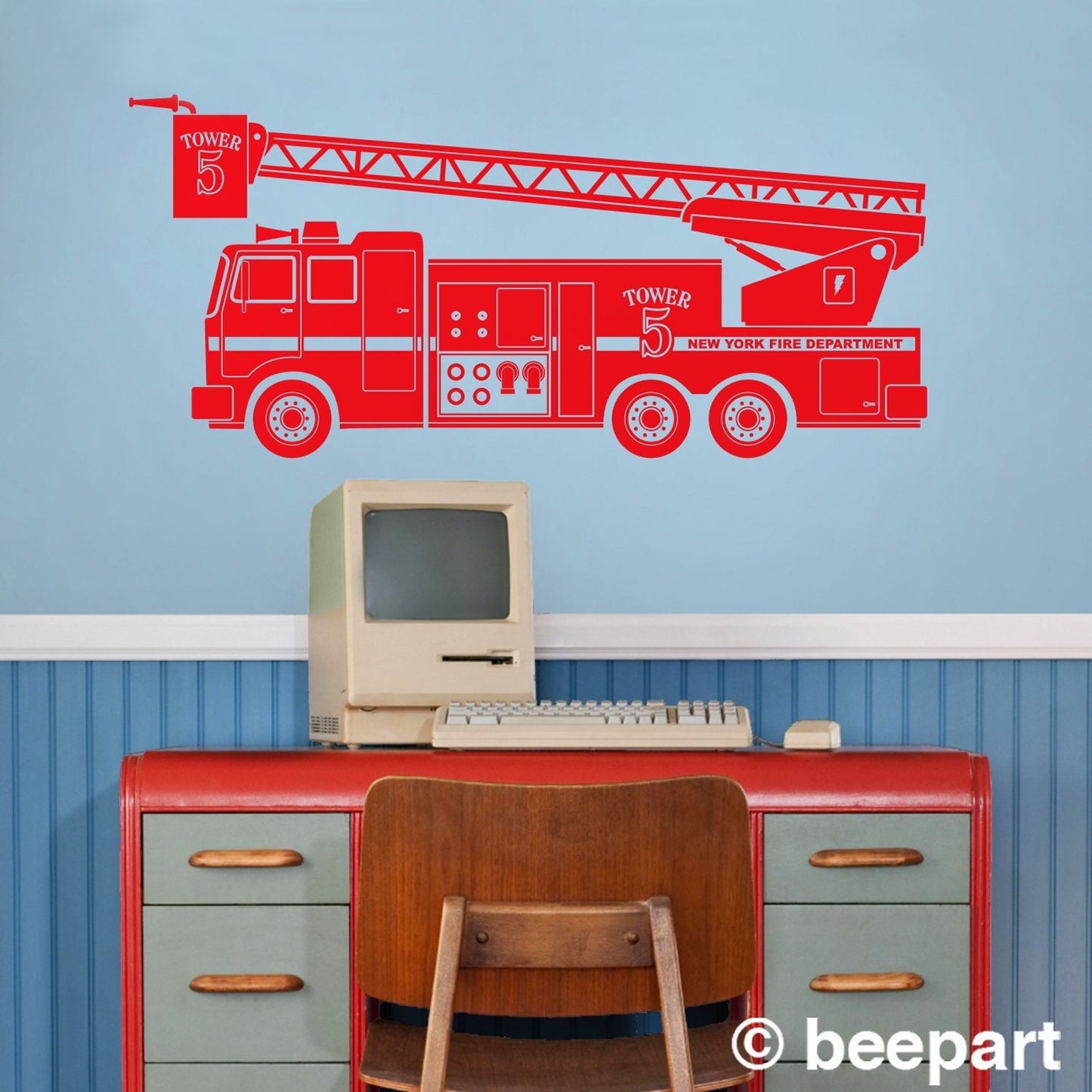 Personalized Fire Truck Vinyl Wall Decal | Custom Kids Room Decor