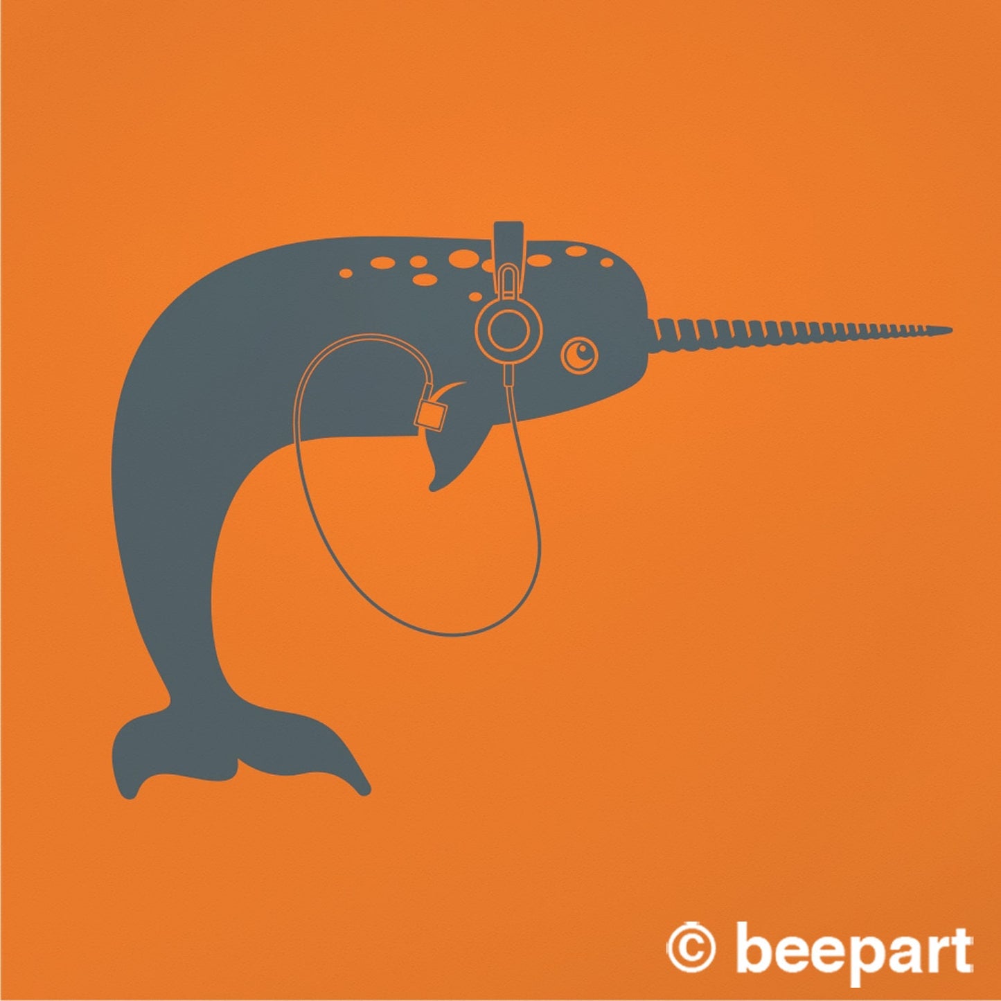 Narwhal with Headphones Wall Decal | Music Lover & Kids Room Vinyl Sticker