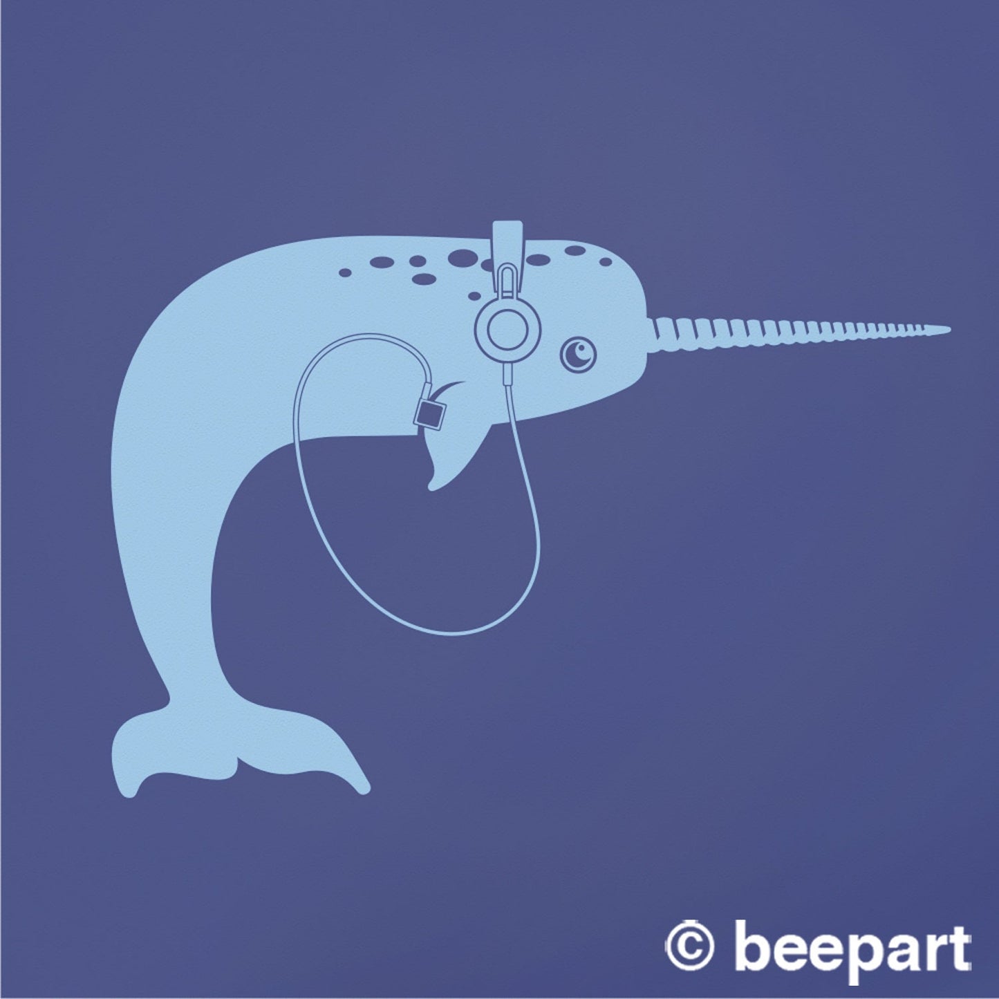 Narwhal with Headphones Wall Decal | Music Lover & Kids Room Vinyl Sticker