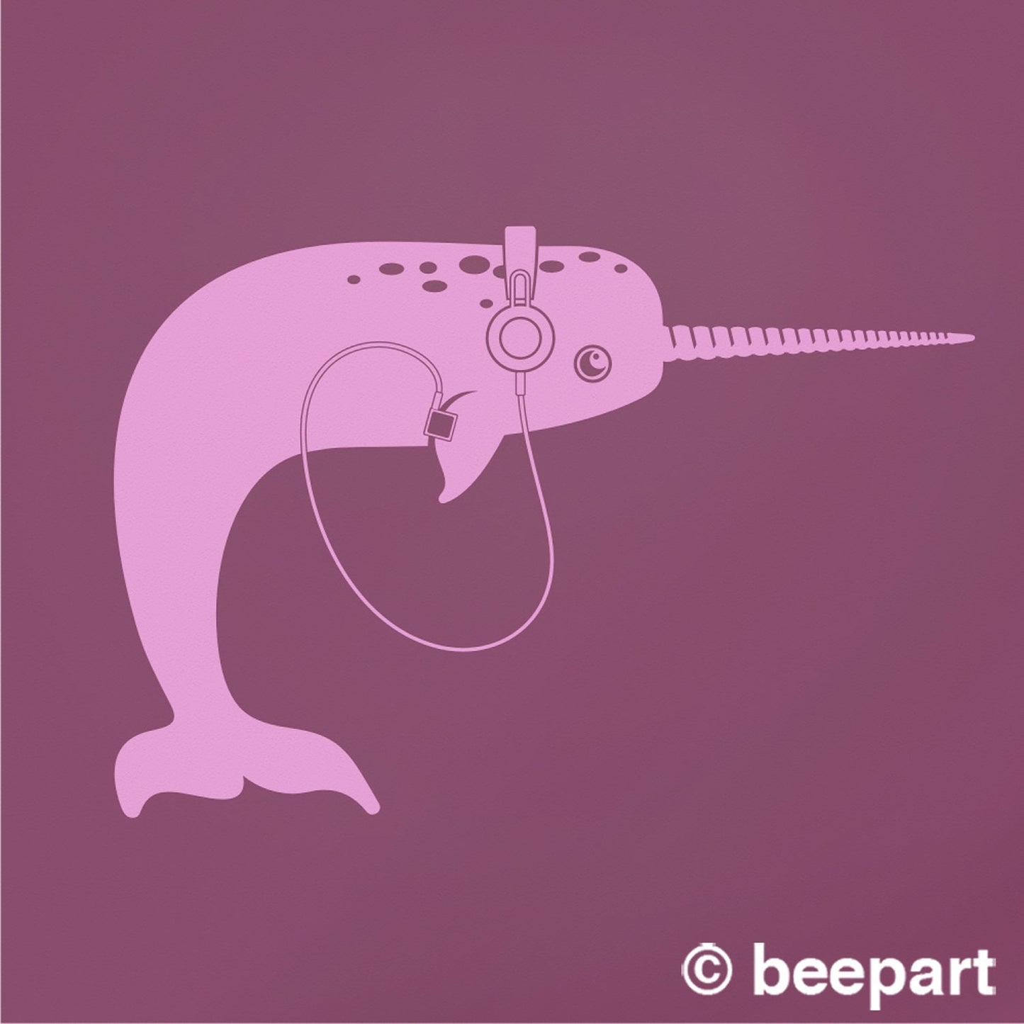 Narwhal with Headphones Wall Decal | Music Lover & Kids Room Vinyl Sticker
