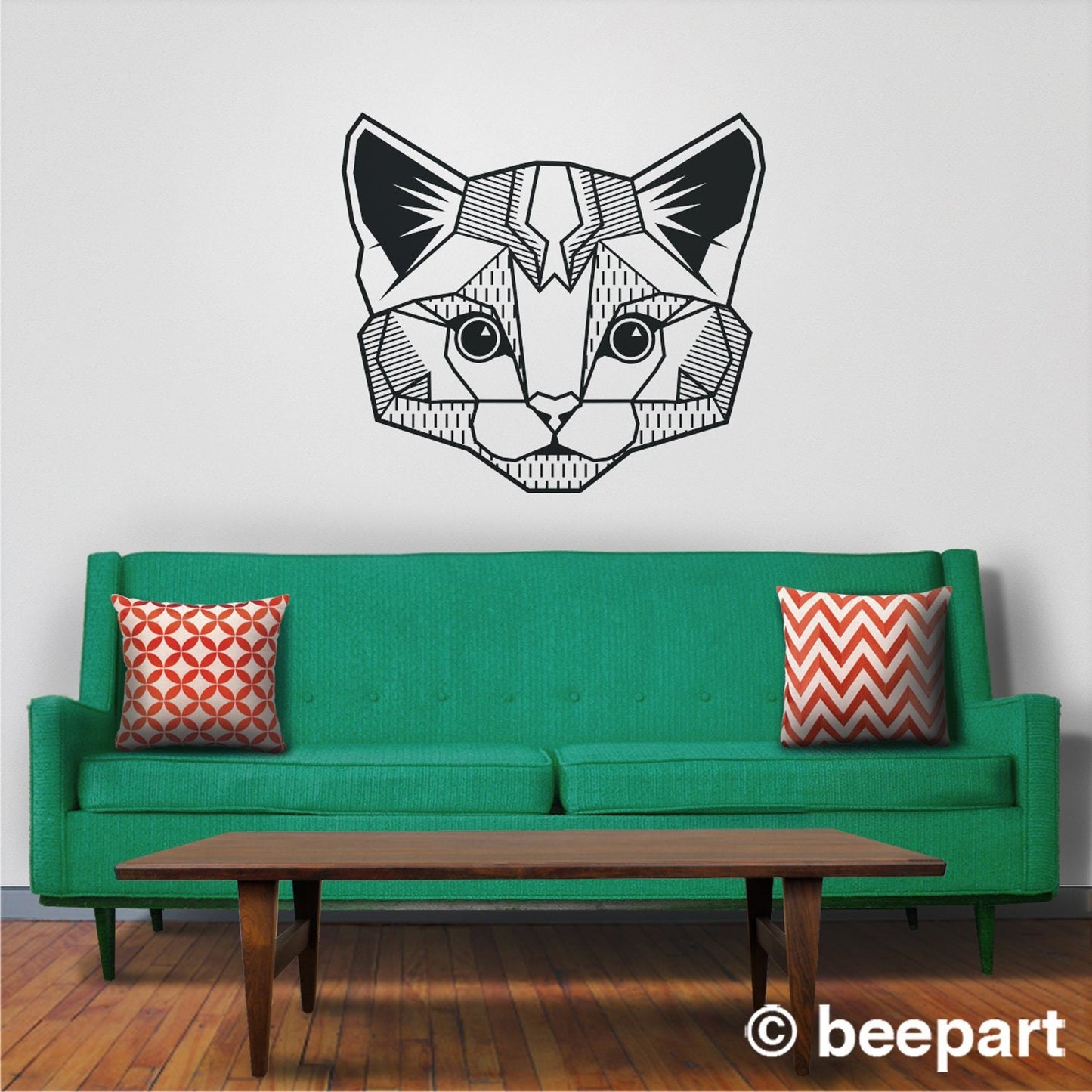Geometric Cat Vinyl Wall Decal | Modern Cat Lover Home Decor