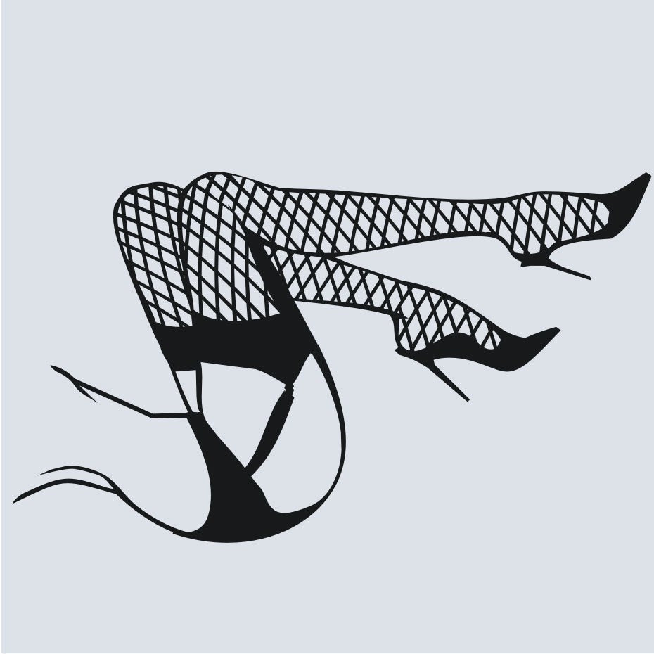 Sexy legs wall decal- pinup art, burlesque art, fishnet stockings, boudoir art, pinup decal, pin-up sticker, boudoir art, bedroom decor