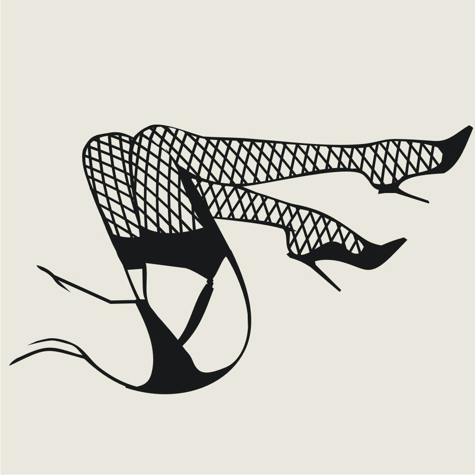 Sexy legs wall decal- pinup art, burlesque art, fishnet stockings, boudoir art, pinup decal, pin-up sticker, boudoir art, bedroom decor